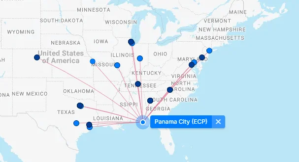 Map of Northwest Florida Beaches International Airport (ECP) 5 Northwest Florida Beaches International Airport destination map