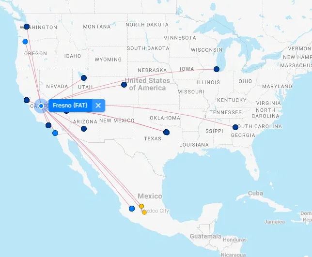 Map of Fresno Yosemite International Airport (FAT) 5 Fresno Airport destination map