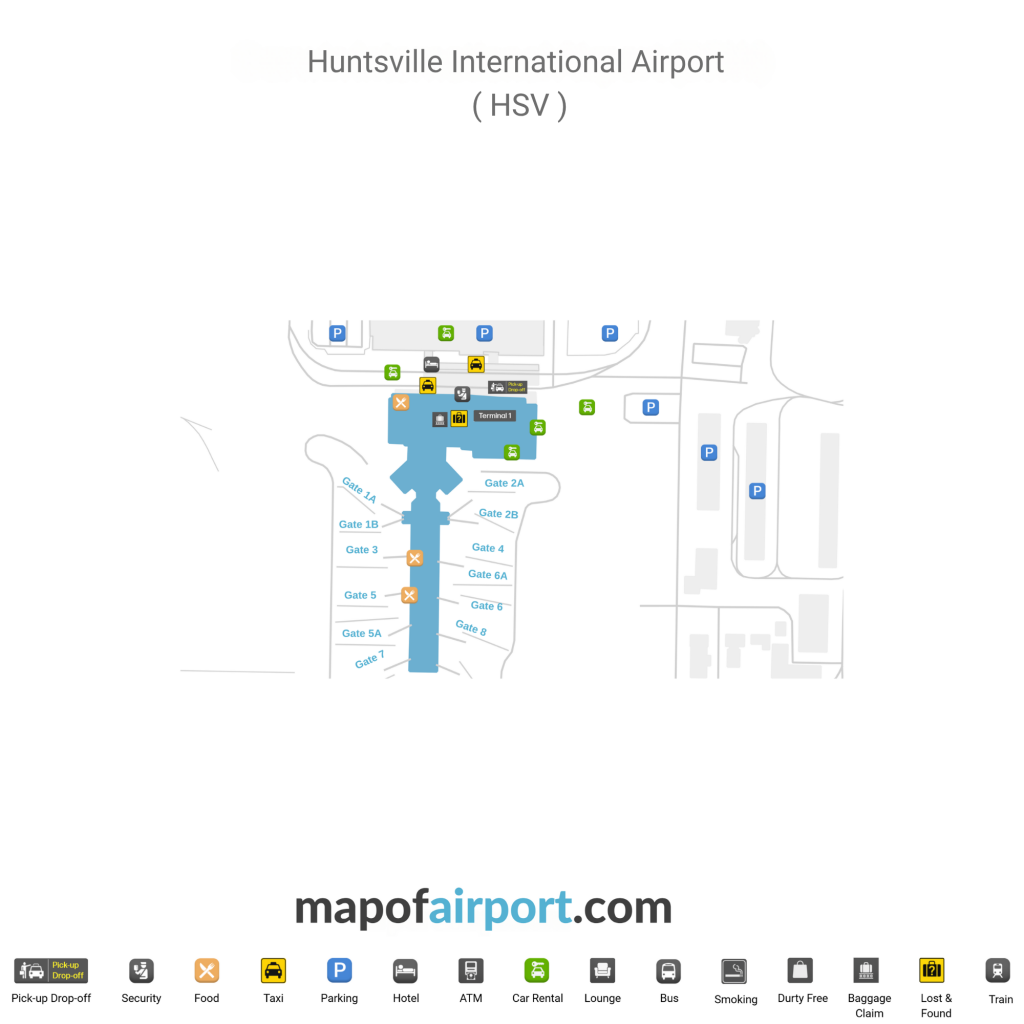 Map of Huntsville International Airport (HSV)