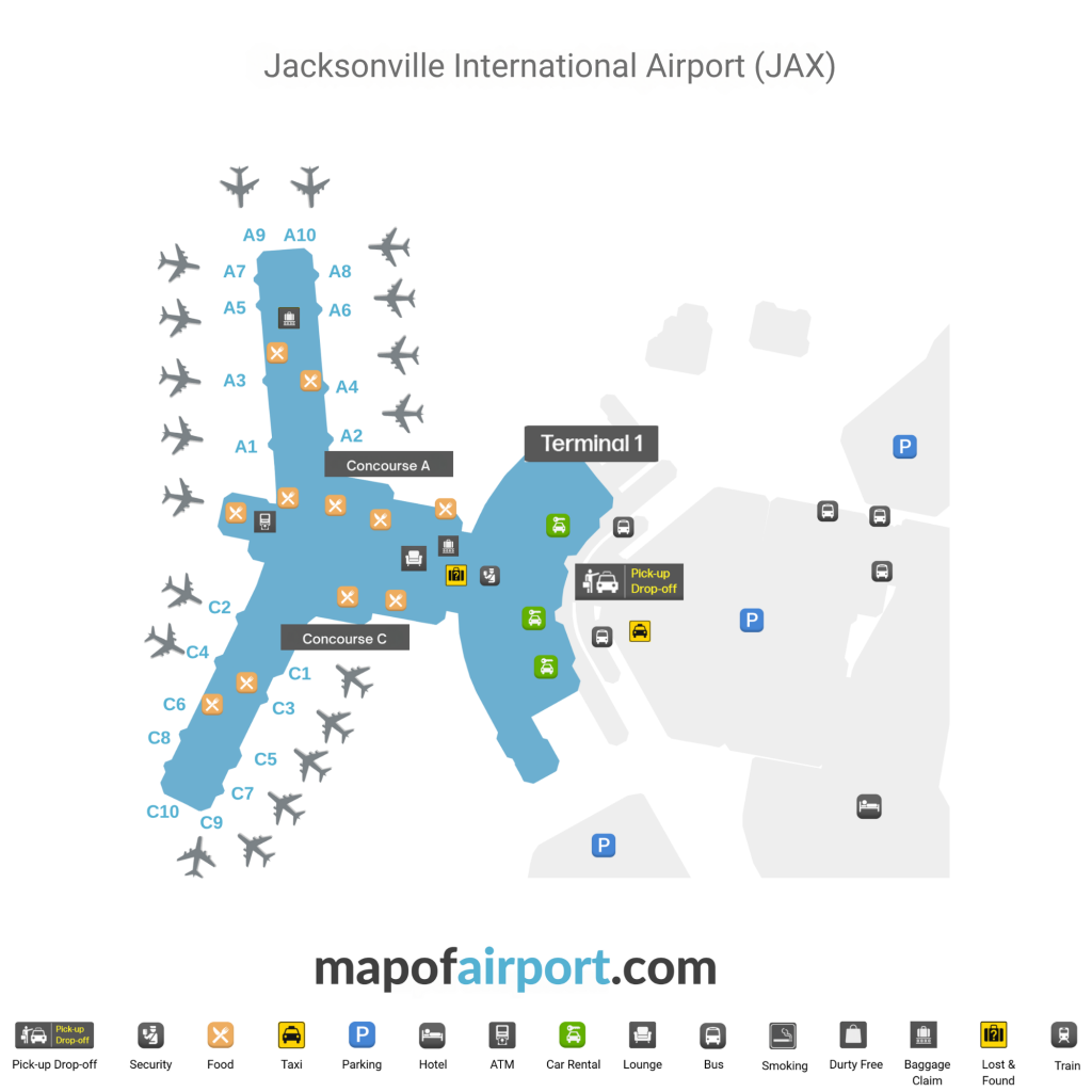 Map of Jacksonville International Airport (JAX) Map of Jacksonville International Airport (JAX)