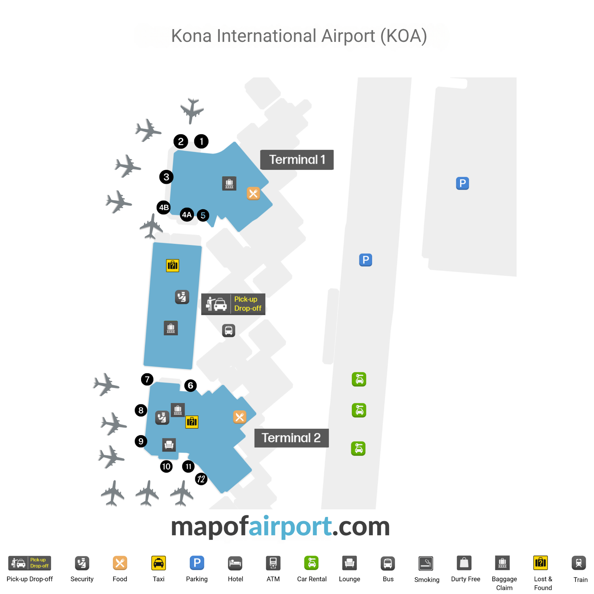 Map of Ellison Onizuka Kona International Airport (KOA) 1 Kona International Airport Map