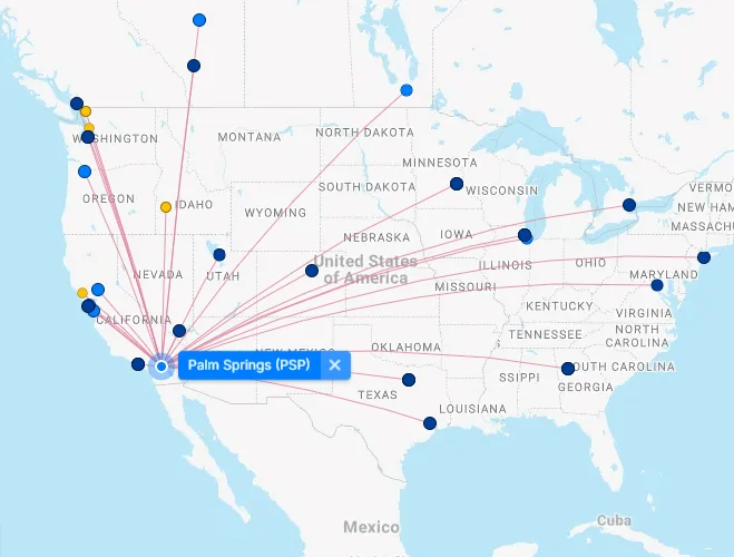 Map of Palm Springs International Airport (PSP) 5 Palm Springs International Airport destination map