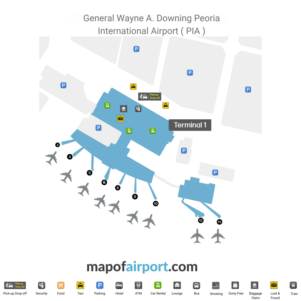 Map of Peoria International Airport (PIA)