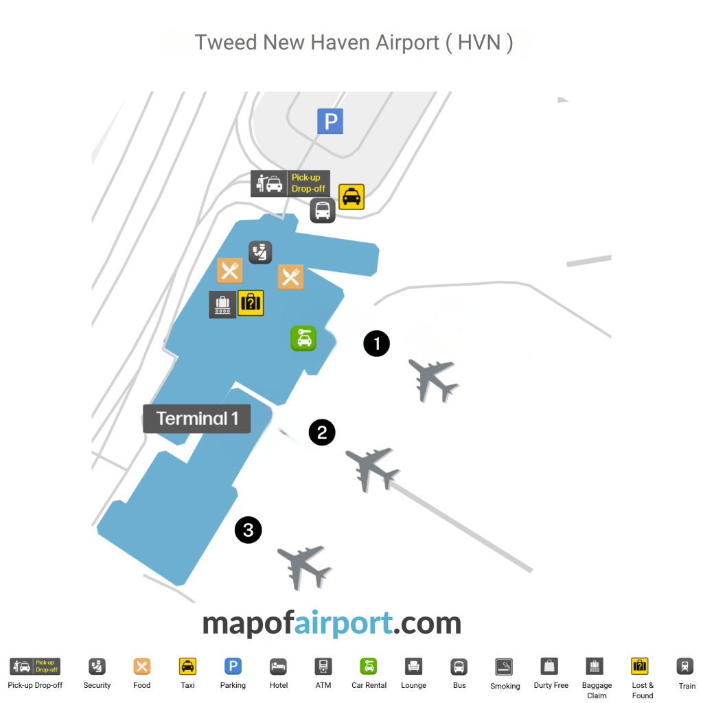 Map of Tweed New Haven Regional Airport (HVN)