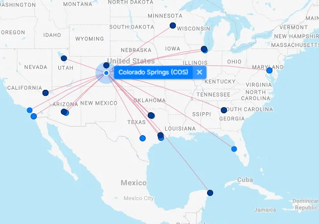 Map of Colorado Springs Municipal Airport (COS) 5 Colorado Springs Airport destination map
