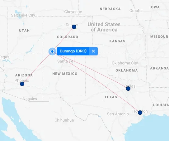Map of Durango La Plata County Airport (DRO) 5 Durango Airport destination map