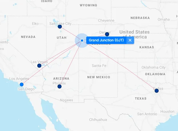 Map of Grand Junction Regional Airport (GJT) 5 Grand Junction Regional Airport destination map