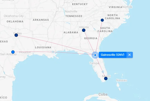 Map of Gainesville Regional Airport (GNV) 5 Gainesville Airport destination map