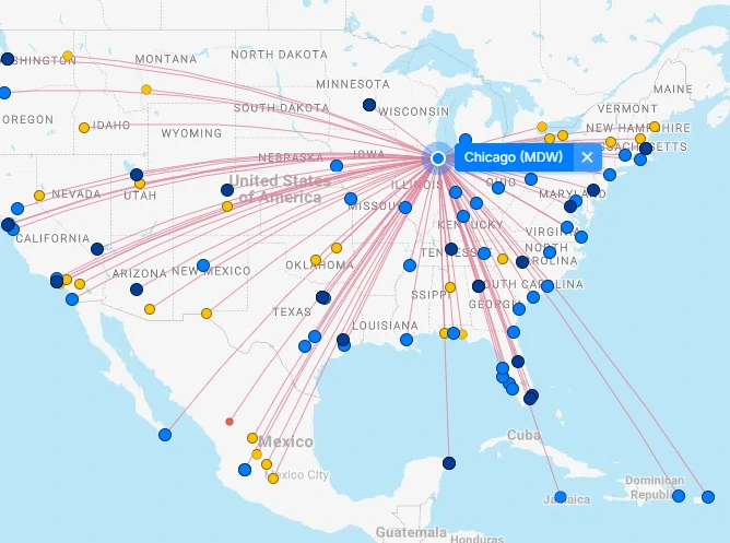 Chicago Midway International Airport destination map