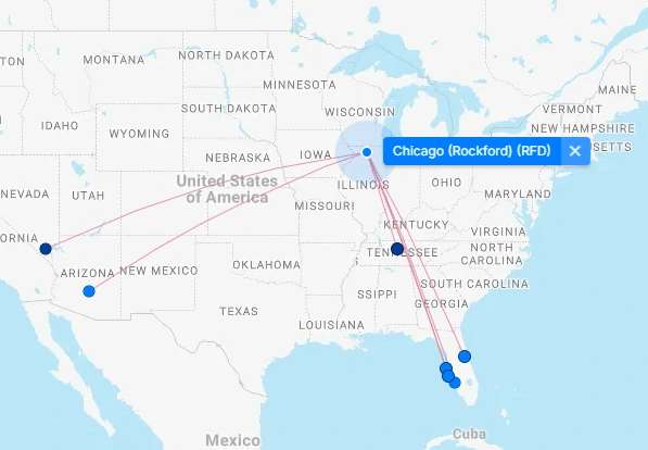 Map of Chicago Rockford International Airport (RFD) 5 Chicago Rockford International Airport destination map