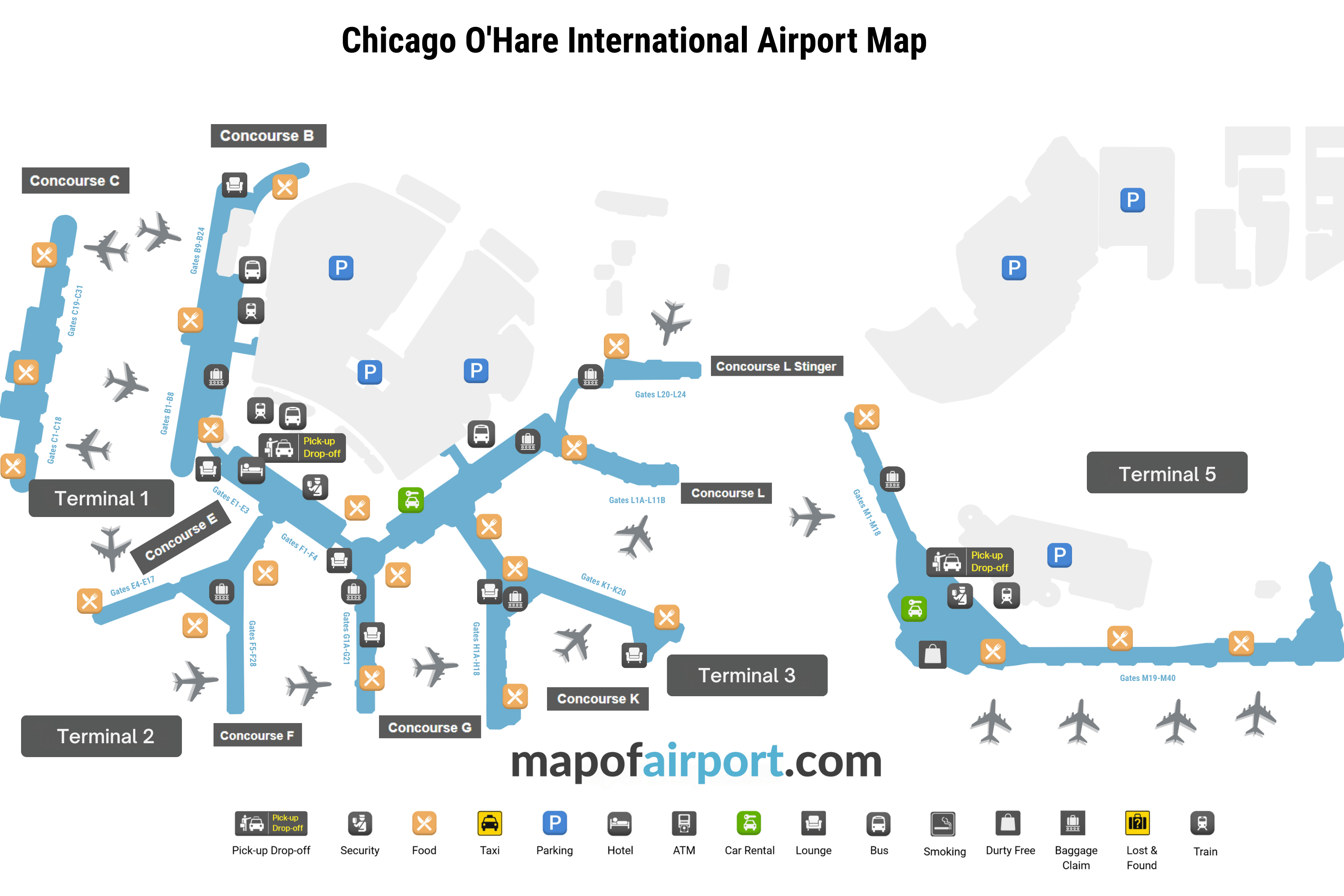 Map of Chicago O'Hare Airport (ORD) 1 Chicago O'Hare Airport Map