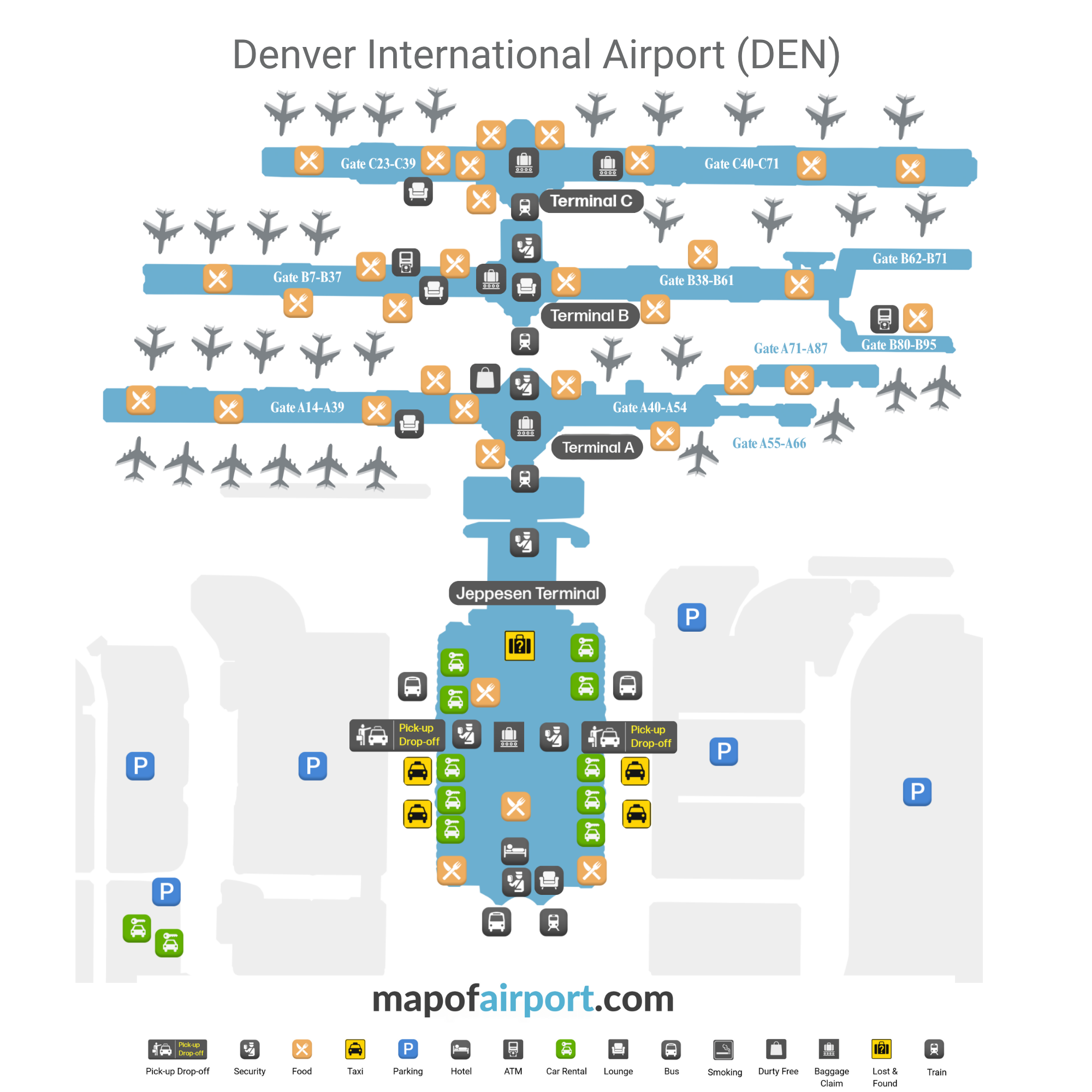Map of Denver International Airport - Denver Airport Layout 1 Denver Airport Map