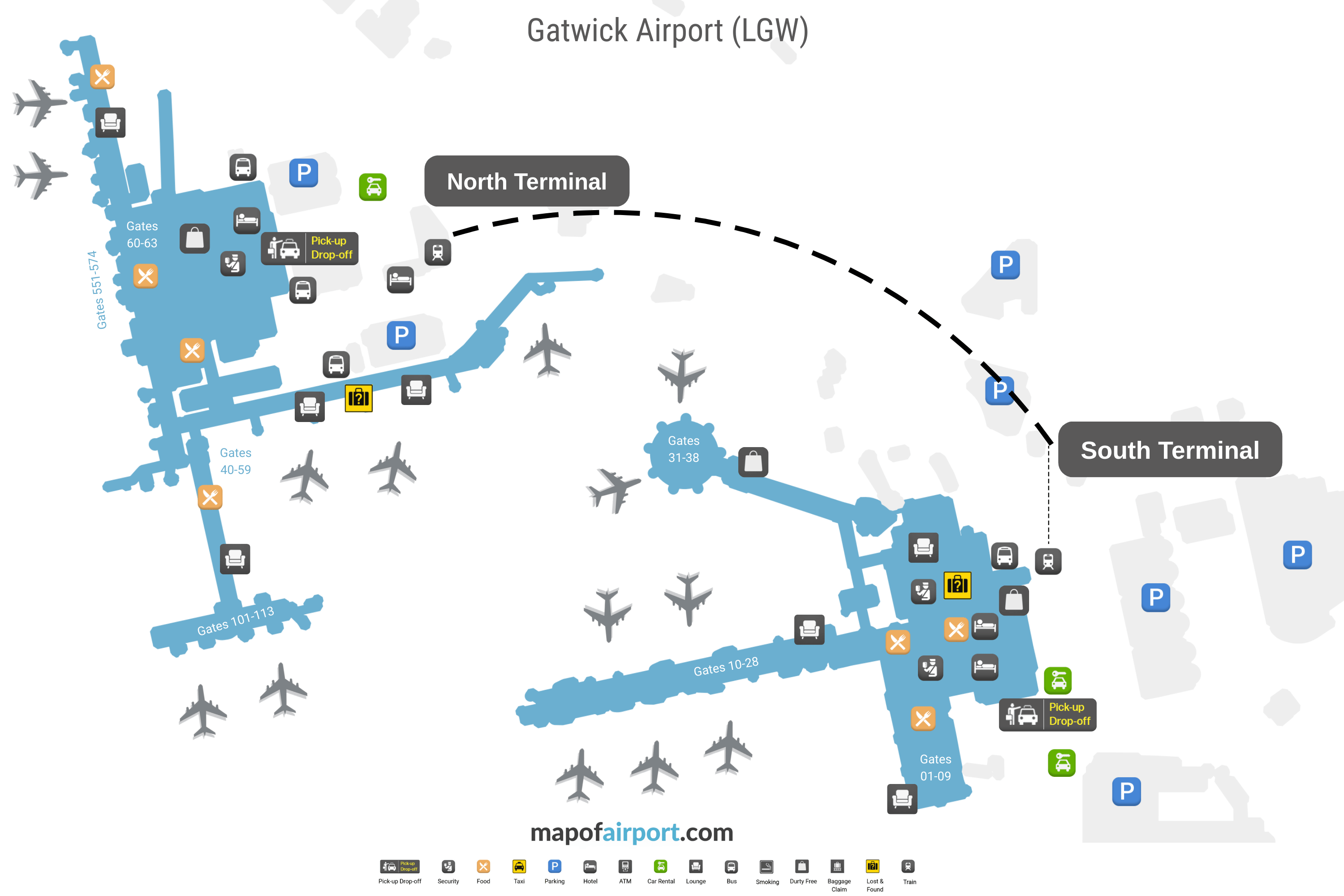 Map of London Gatwick Airport (LGW)