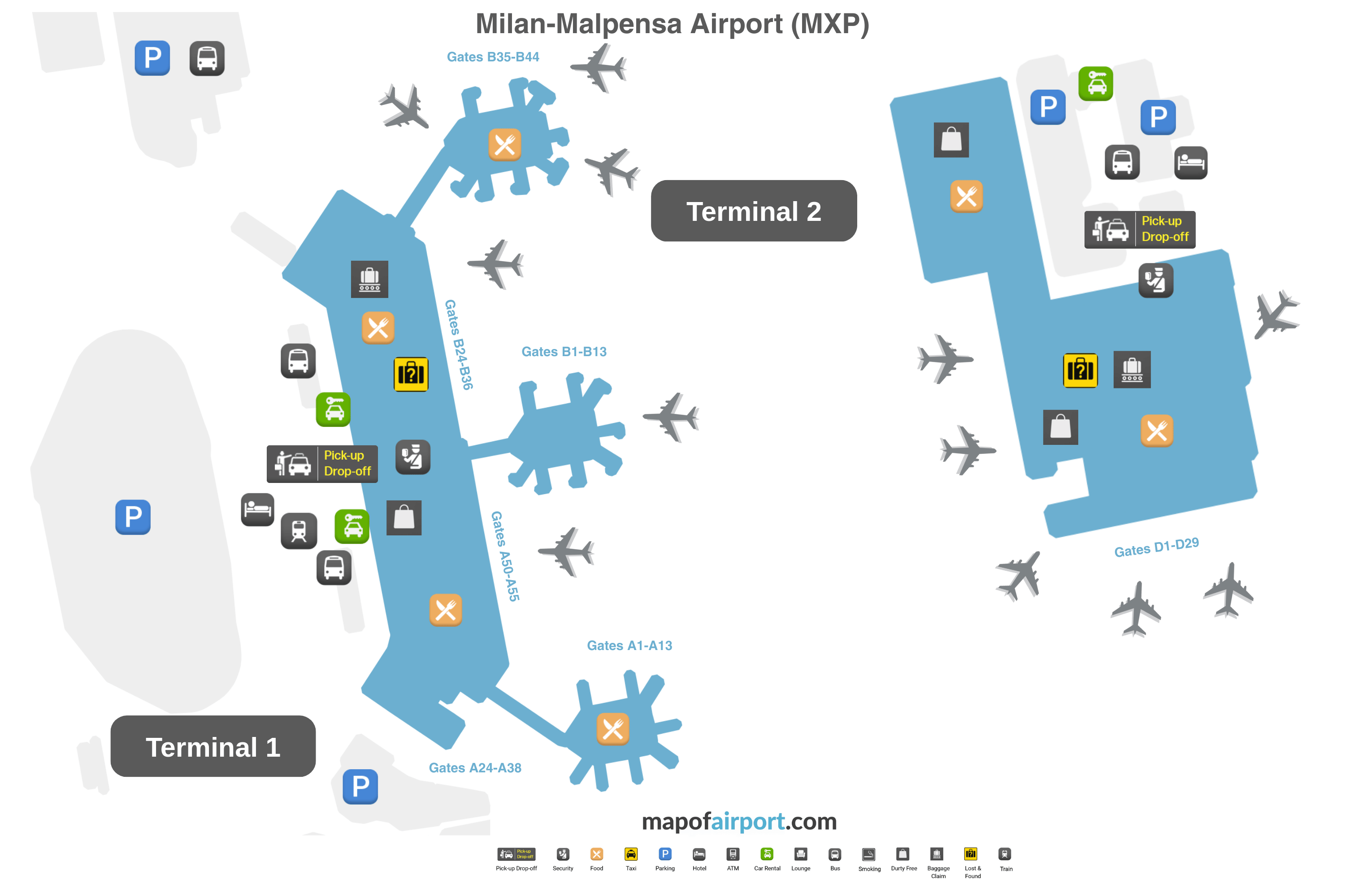 Map of Milan Malpensa Airport (MXP)
