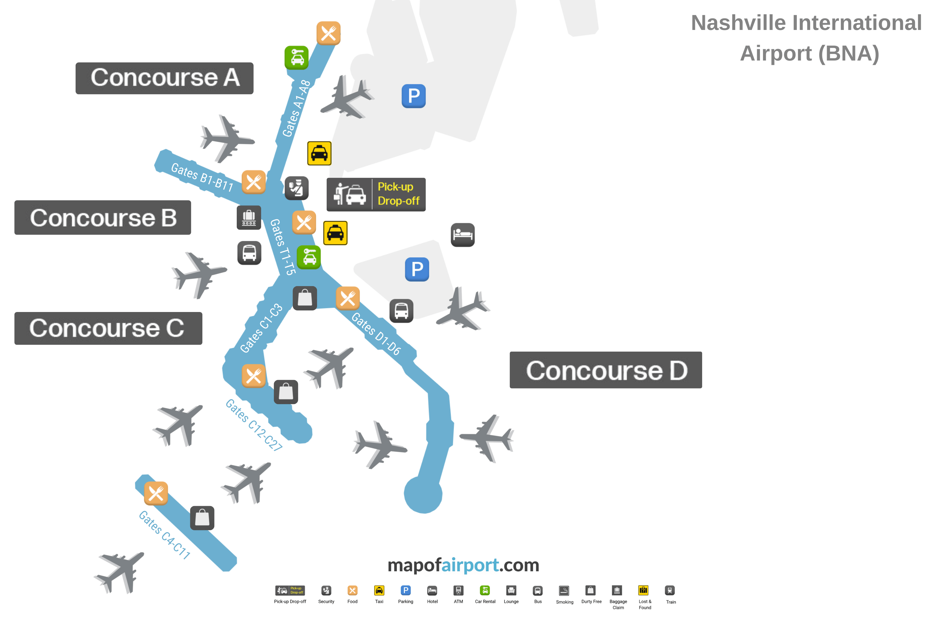 Map of Nashville Airport (BNA) 1 Nashville Airport Map