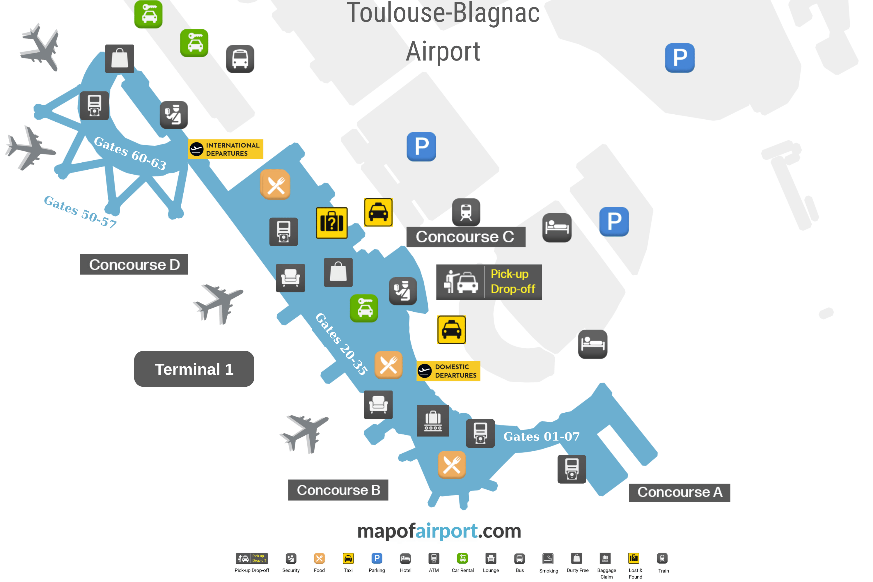 Map of Toulouse–Blagnac Airport (TLS) Map of Toulouse–Blagnac Airport (TLS)