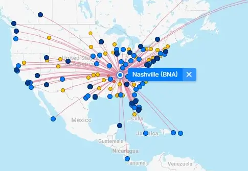 Map of Nashville Airport (BNA) 5 Nashville Airport destination map