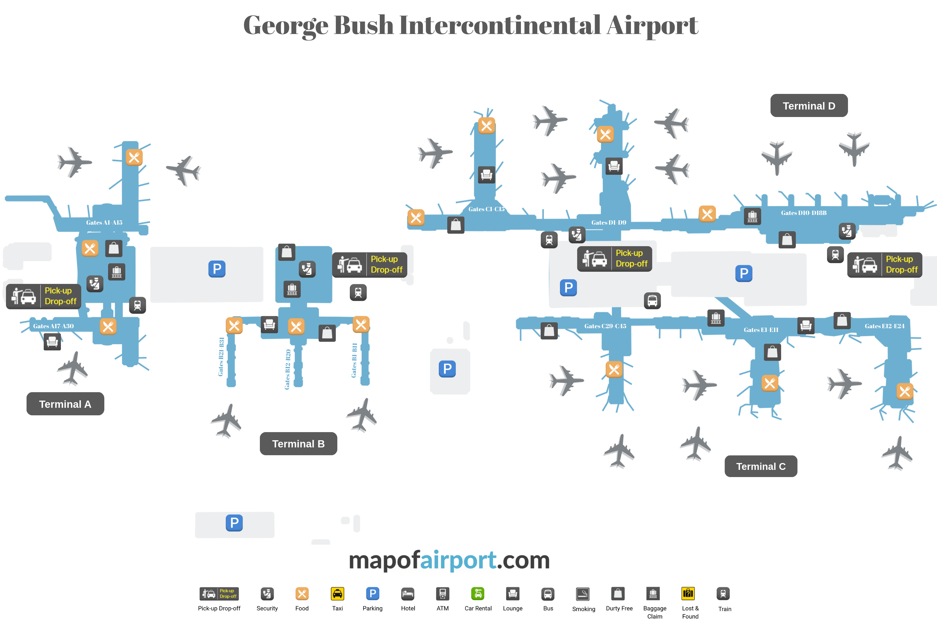 Terminal Map of George Bush Airport (IAH)