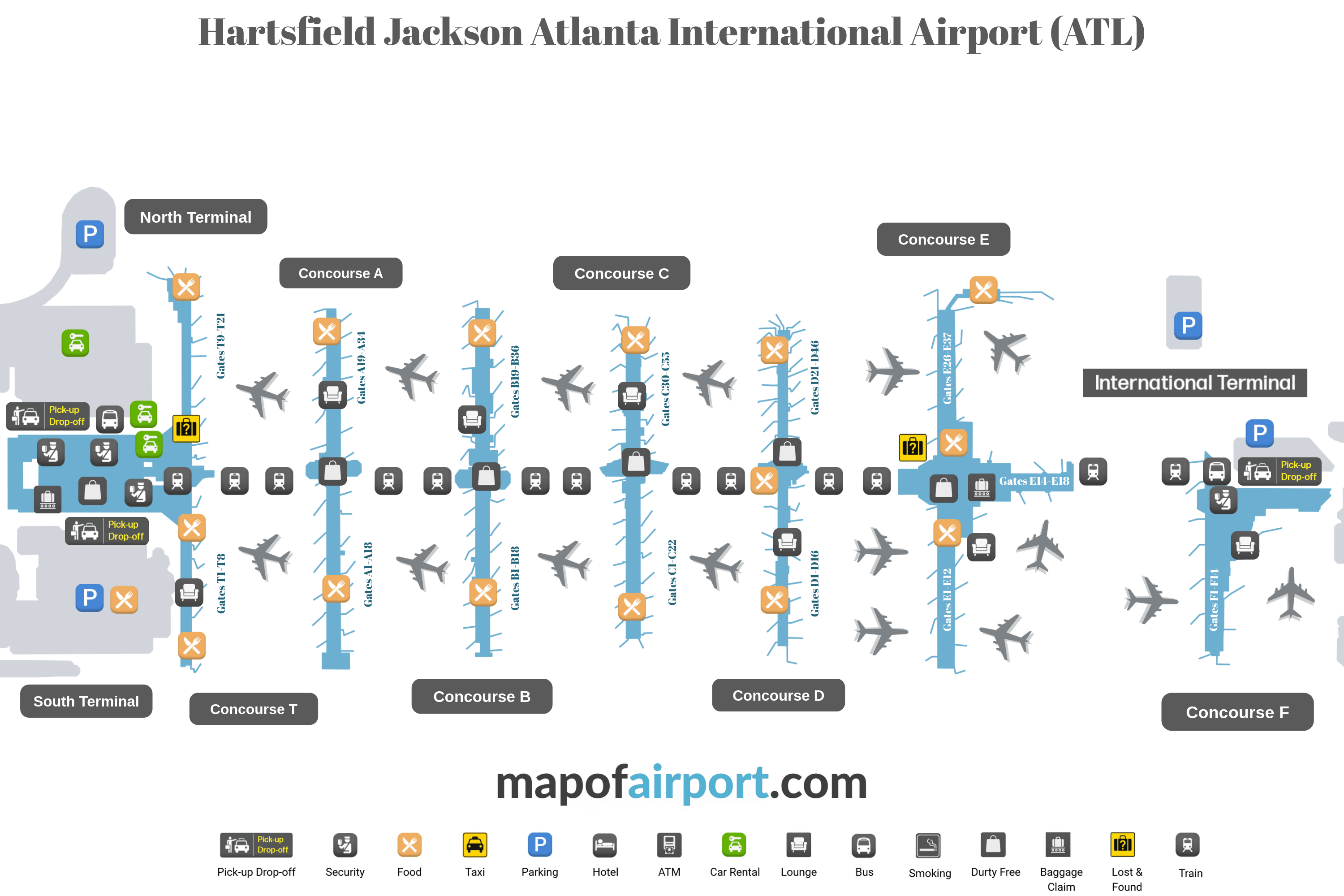 Map of Hartsfield Jackson Atlanta (ATL)