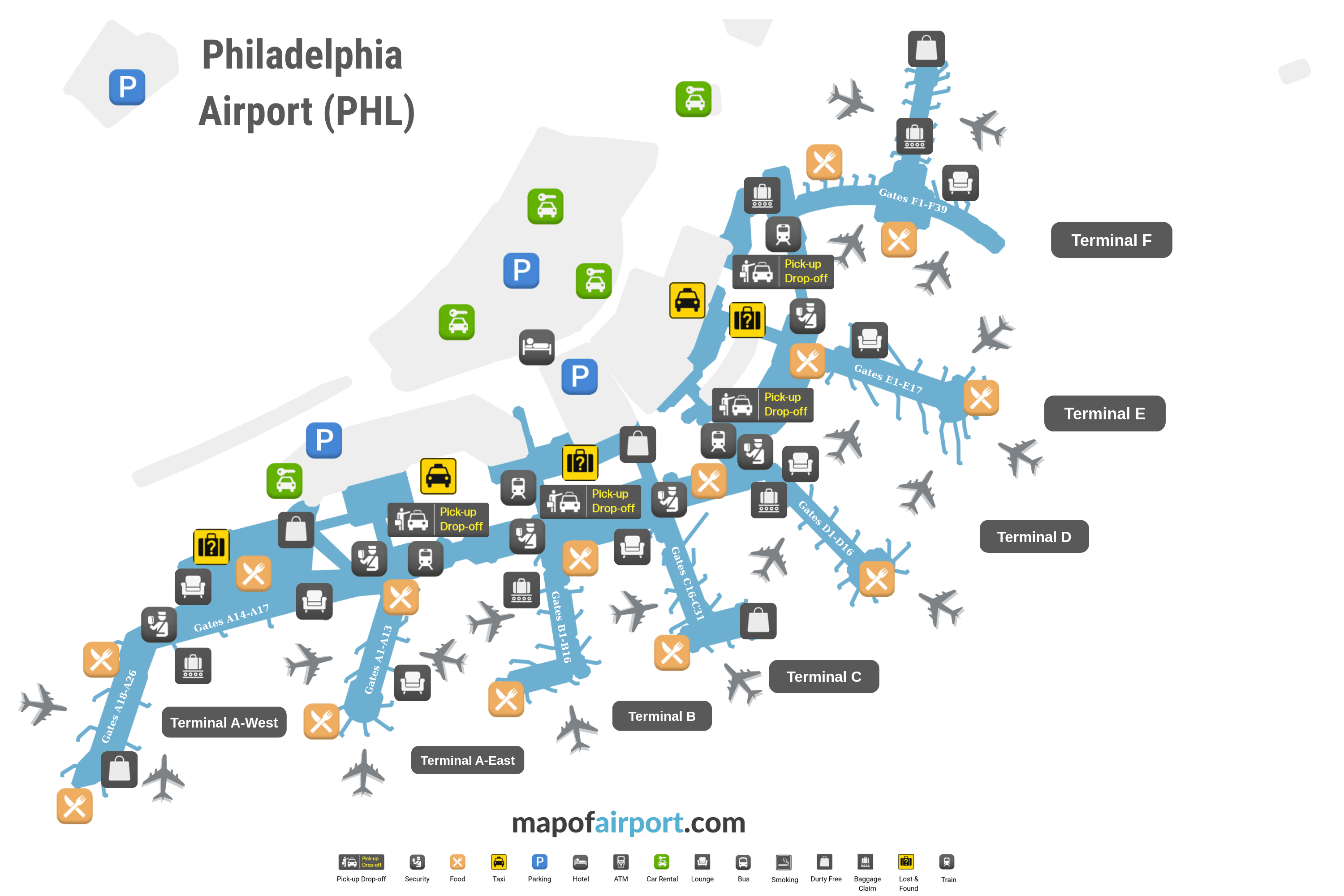 Map of Philadelphia Airport (PHL)