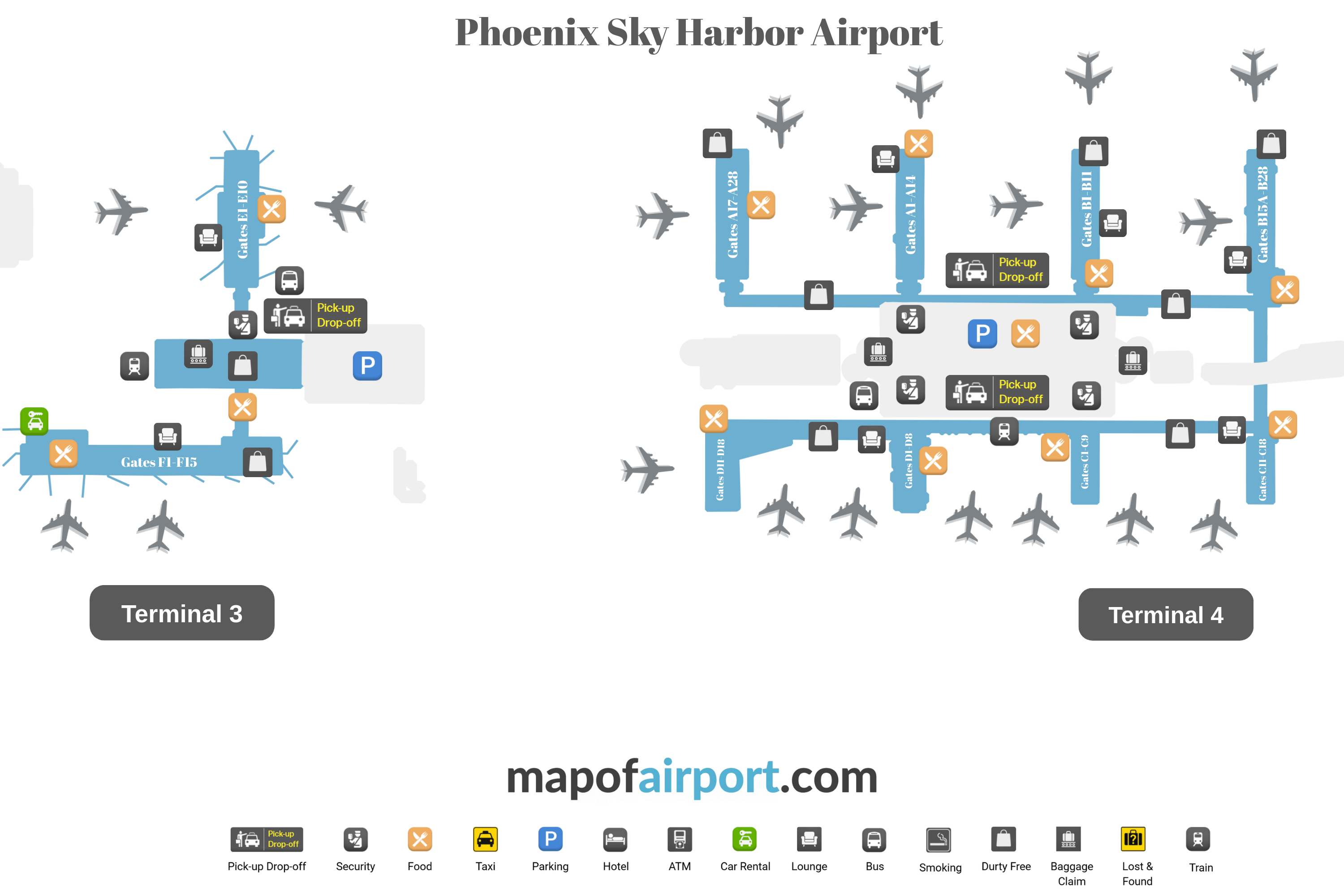 Map of Phoenix Sky Harbor Airport (PHX)