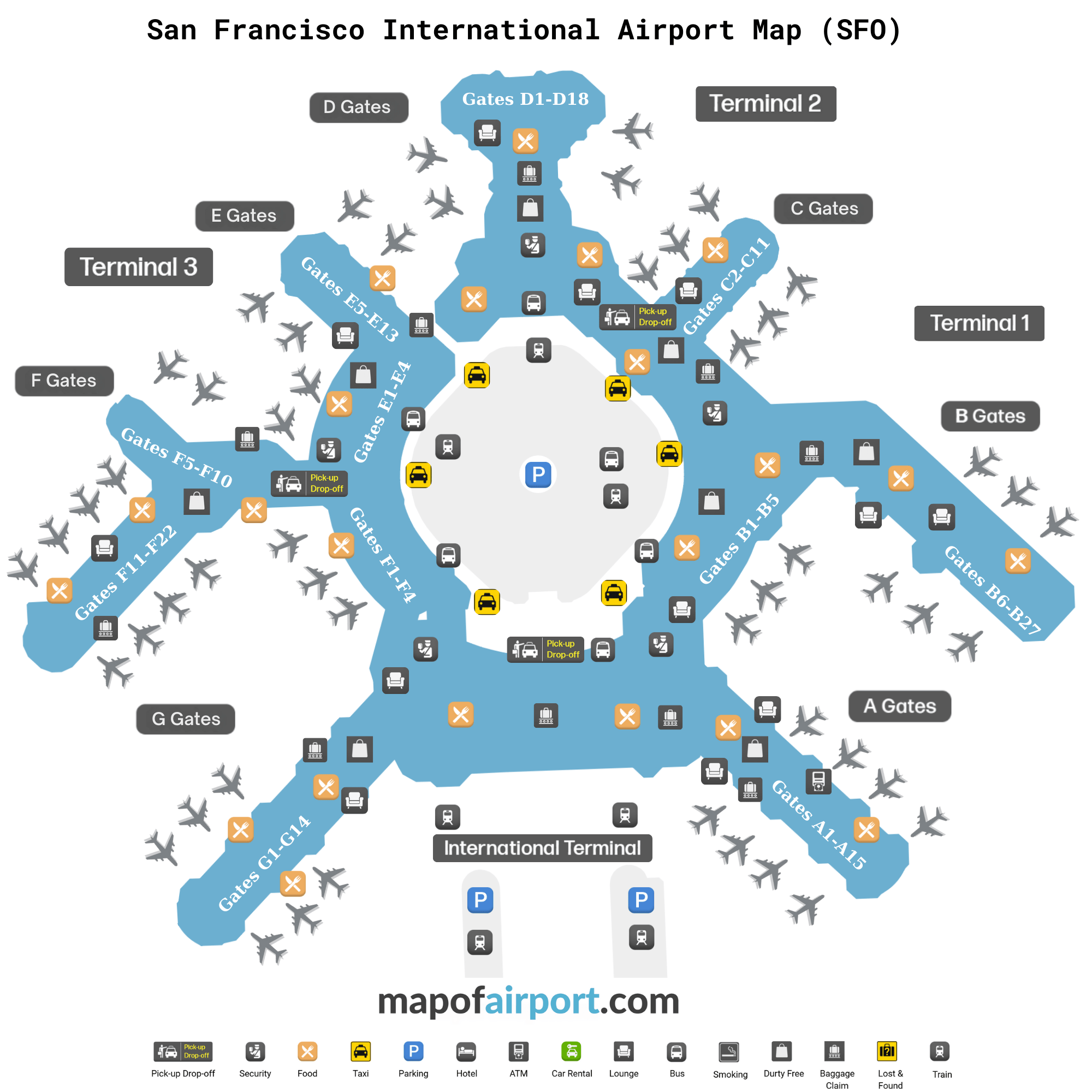Map of San Francisco Airport (SFO) – Terminal Map