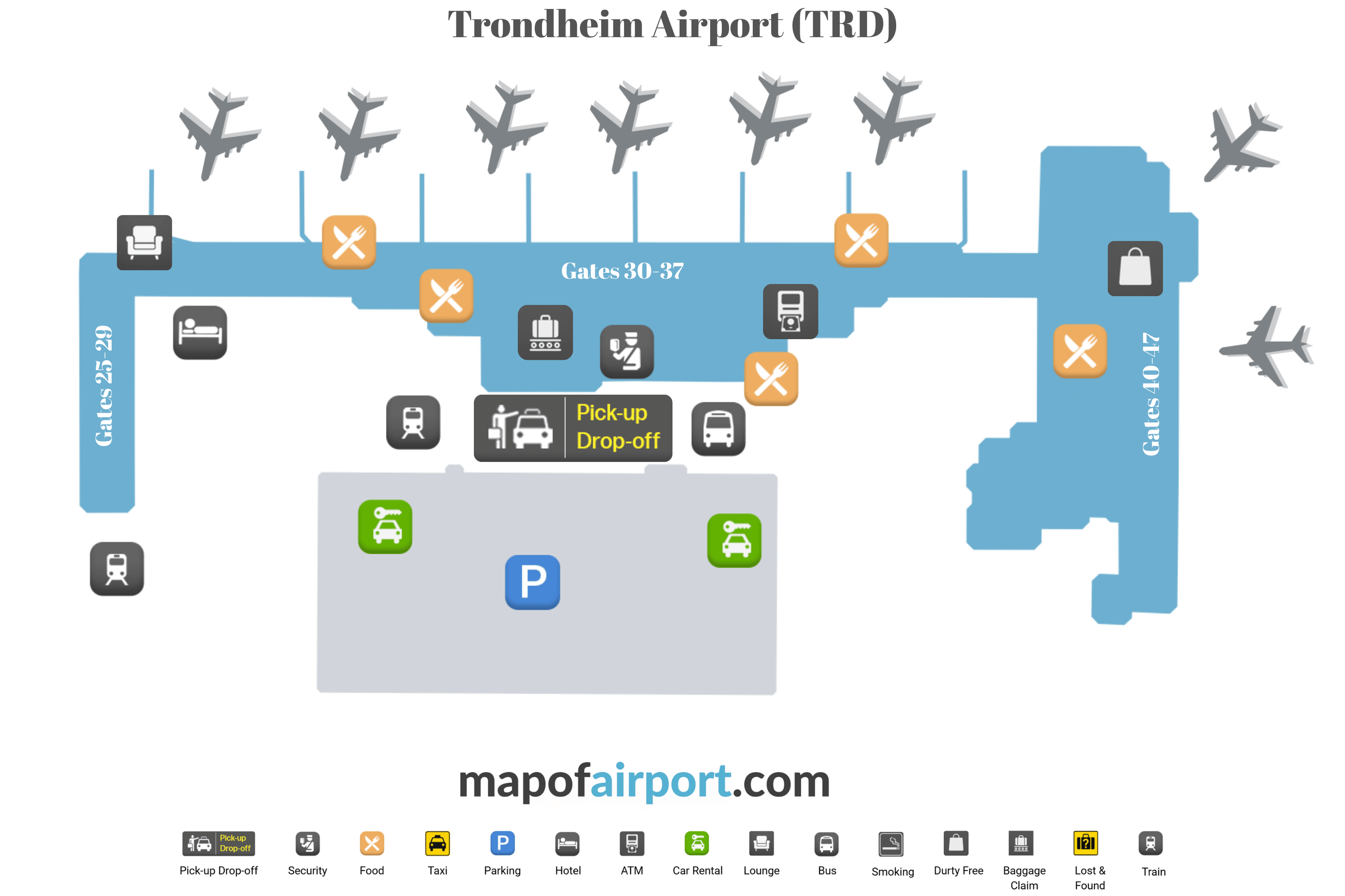 Map of Trondheim Airport (TRD)