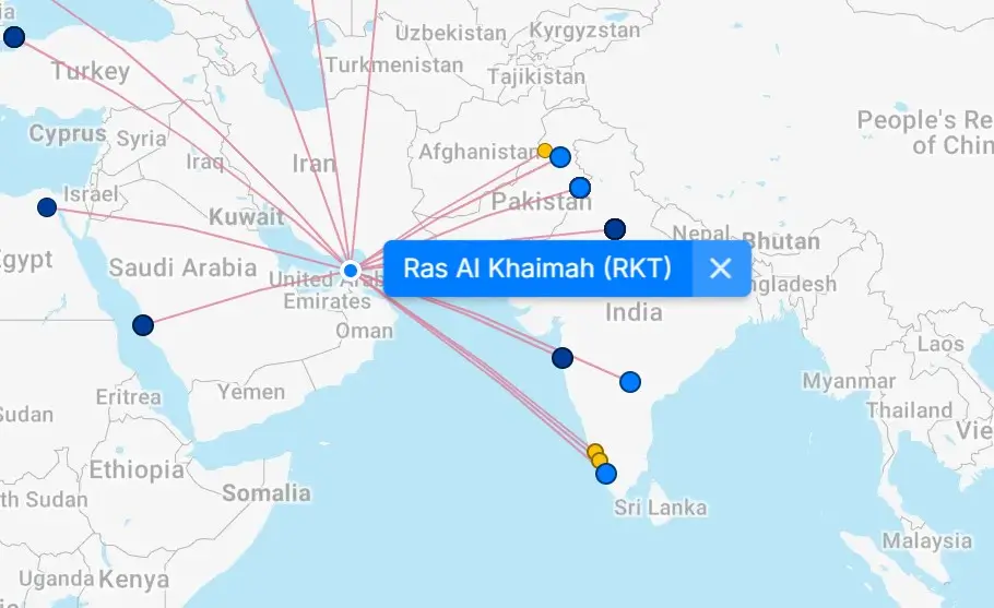Map of Ras Al Khaimah Airport (RKT) 5 Ras Al Khaimah Airport destination map