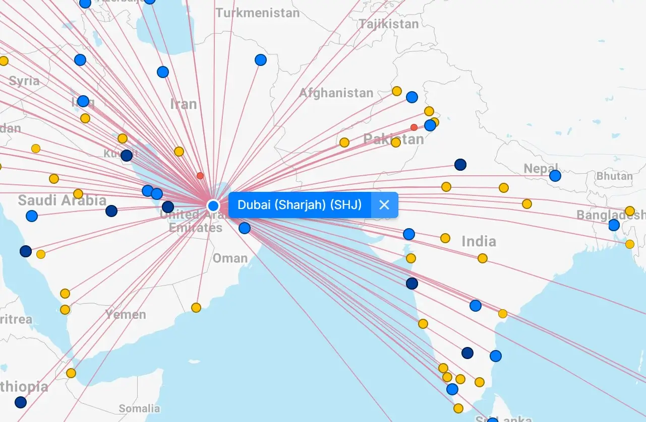Map of Sharjah Airport (SHJ) 5 Sharjah Airport destination map