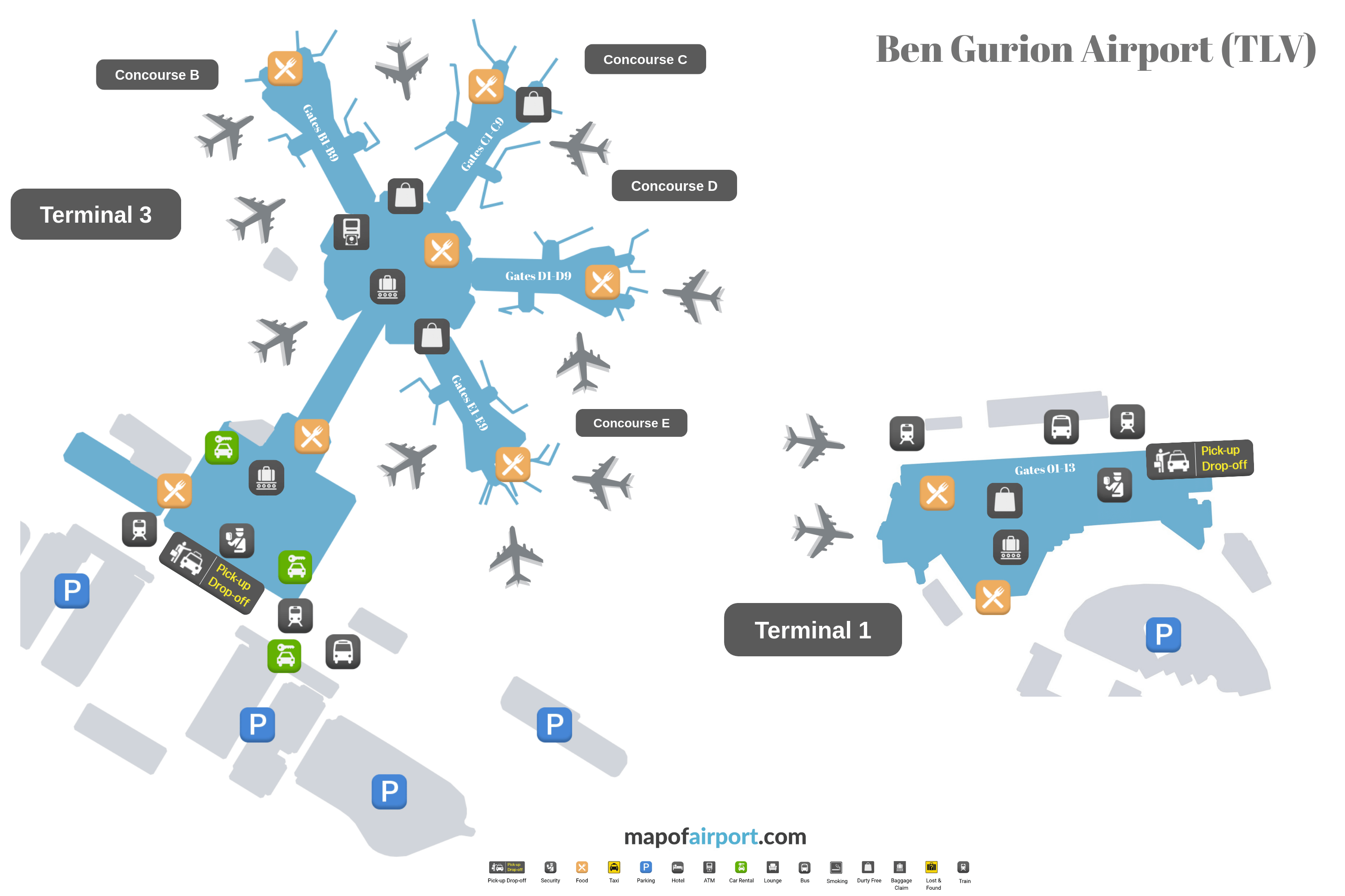 Map of Ben Gurion Airport (TLV)