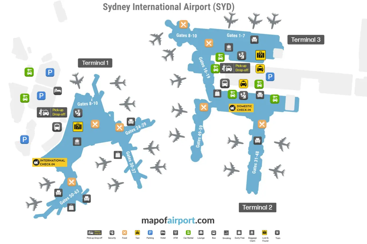 Map of Sydney Airport (SYD)
